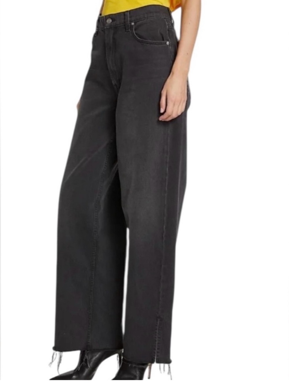 MOTHER Womens jeans wide leg Black 26 fun dip puddle slice fray high rise